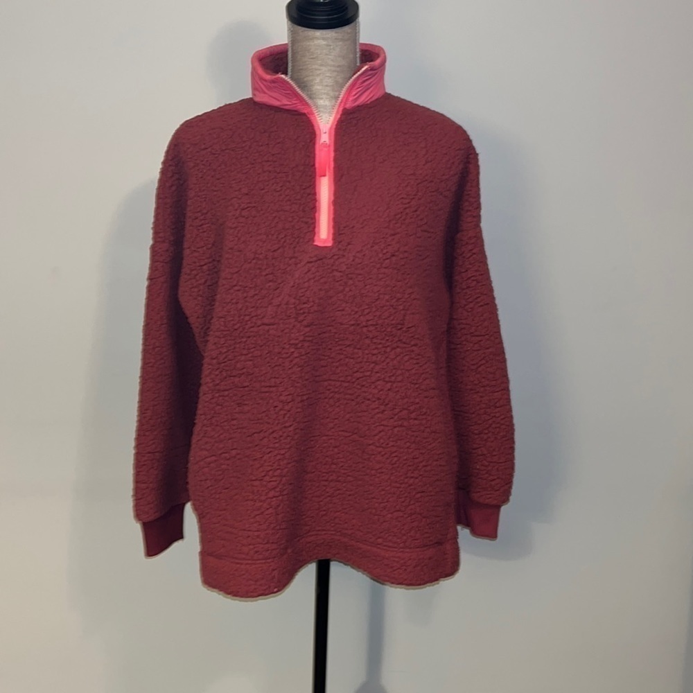 Aerie Dream Sherpa Burgundy Womens 1/4 Zip Soft Pullover Sweatshirt Size Small - Picture 1 of 8